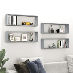 vidaXL Estante cúbico de pared 4 uds madera gris Sonoma 80x15x26,5 cm