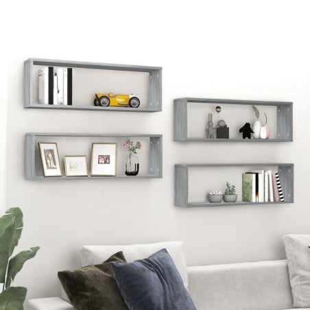 vidaXL Estante cúbico de pared 4 uds madera gris Sonoma 80x15x26,5 cm