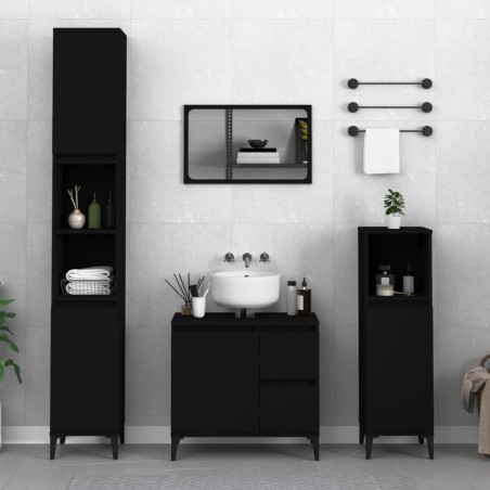 vidaXL Armario de baño madera contrachapada negro 65x33x60 cm