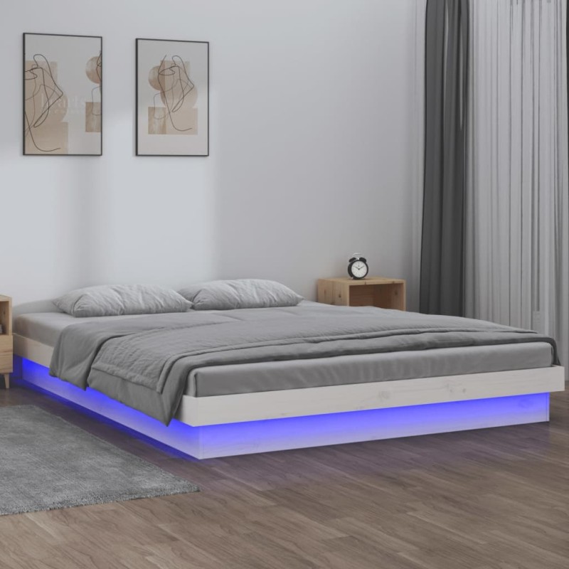vidaXL Estructura de cama con LED madera maciza blanca 140x200 cm