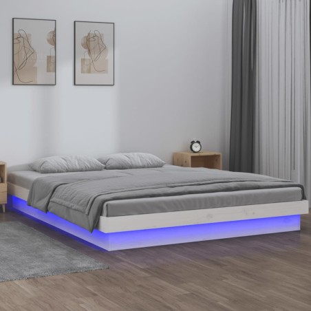 vidaXL Estructura de cama con LED madera maciza blanca 140x200 cm