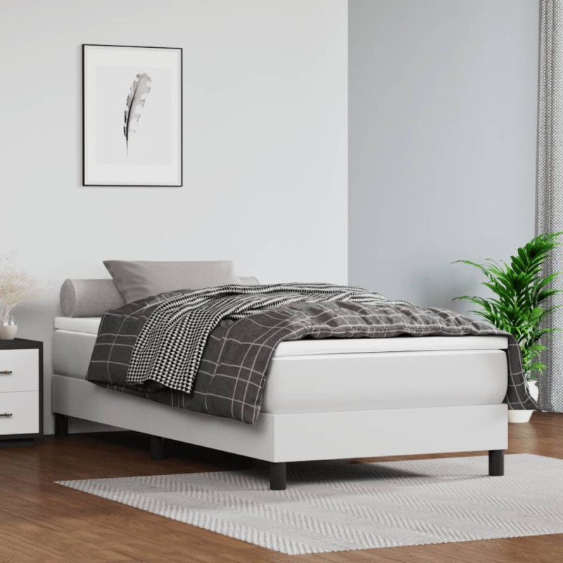 vidaXL Estructura de cama box spring cuero sintético blanco 100x200 cm vidaXL Estructura de cama box spring cuero sintético blanco 100x200 cm