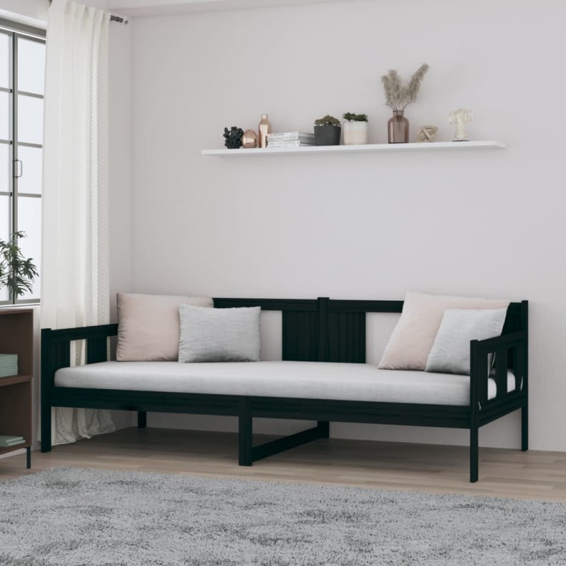 vidaXL Sofá cama madera maciza de pino negro 80x200 cm vidaXL Sofá cama madera maciza de pino negro 80x200 cm