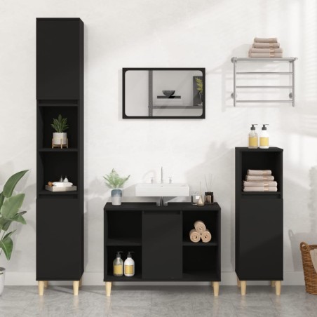 vidaXL Armario para lavabo madera contrachapada negro 80x33x60 cm