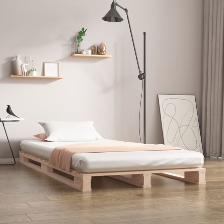 vidaXL Cama de palets de madera maciza de pino 90x200 c