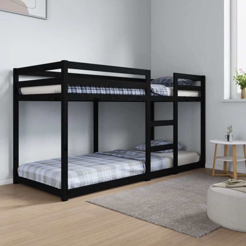 vidaXL Litera de madera maciza de pino negro 80x200 cm vidaXL Litera de madera maciza de pino negro 80x200 cm