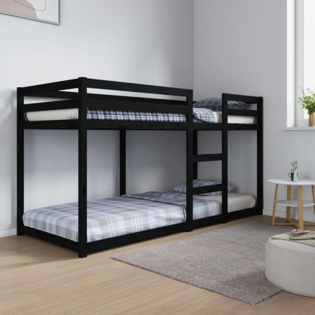 vidaXL Litera de madera maciza de pino negro 80x200 cm