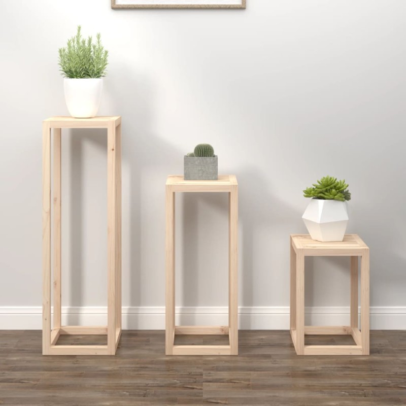 vidaXL Set de soportes para plantas 3 piezas madera maciza de pino vidaXL Set de soportes para plantas 3 piezas madera maciza de pino