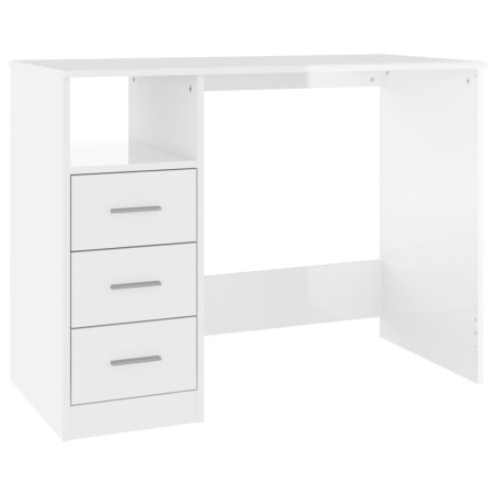vidaXL Escritorio con cajones contrachapada blanco brillo 102x50x76cm