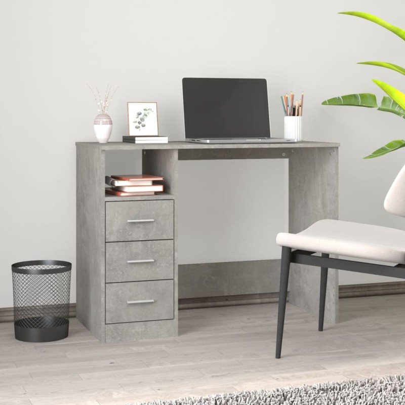 vidaXL Escritorio con cajones contrachapada gris hormigón 102x50x76 cm vidaXL Escritorio con cajones contrachapada gris hormigón 102x50x76 cm
