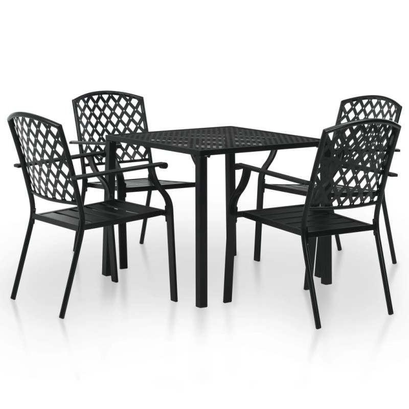vidaXL Juego de comedor de jardín 5 piezas de acero negro vidaXL Juego de comedor de jardín 5 piezas de acero negro