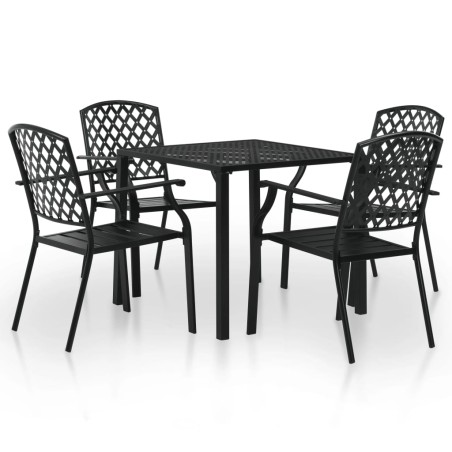 vidaXL Juego de comedor de jardín 5 piezas de acero negro