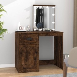 vidaXL Tocador con LED madera contrachapada roble humo 90x50x132,5 cm