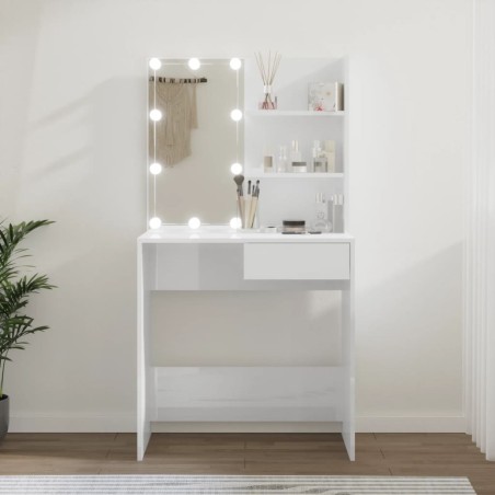 vidaXL Tocador con LED blanco brillante 74,5x40x141 cm