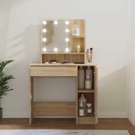 vidaXL Tocador con LED color roble Sonoma 86,5x35x136 cm