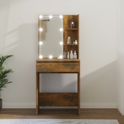 vidaXL Tocador con LED color roble ahumado 60x40x140 cm