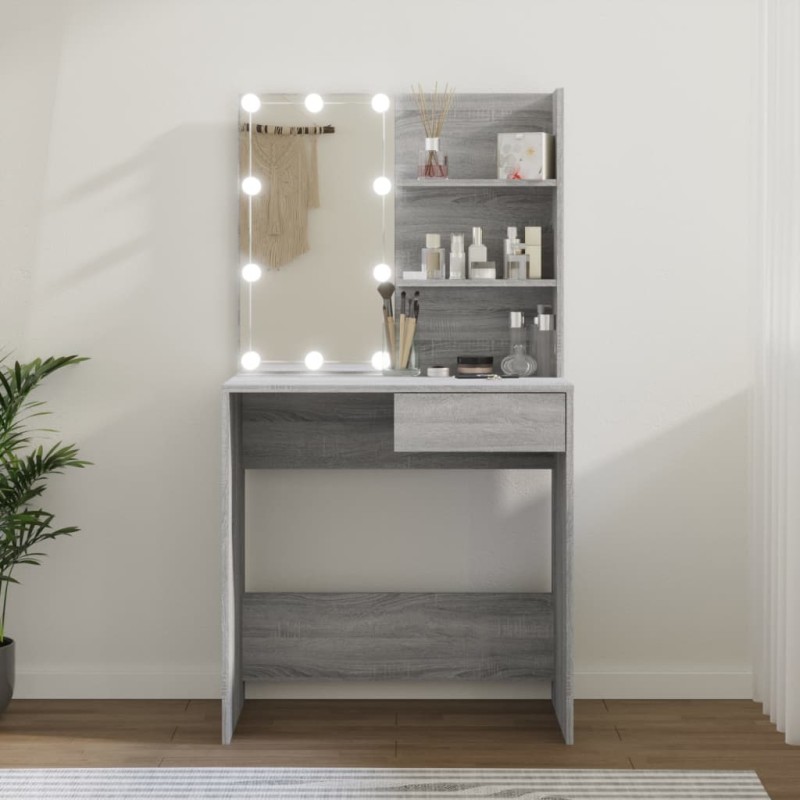 vidaXL Tocador con LED gris sonoma 74,5x40x141 cm vidaXL Tocador con LED gris sonoma 74,5x40x141 cm