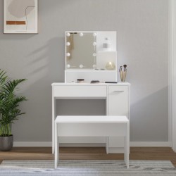 vidaXL Juego de tocador con LED madera contrachapada blanco