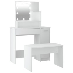 vidaXL Juego de tocador con LED madera contrachapada blanco