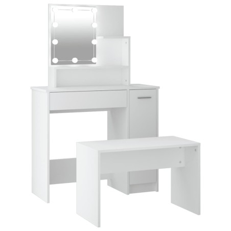 vidaXL Juego de tocador con LED madera contrachapada blanco
