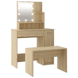 vidaXL Juego de tocador con LED madera contrachapada roble Sonoma