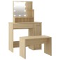 vidaXL Juego de tocador con LED madera contrachapada roble Sonoma vidaXL Juego de tocador con LED madera contrachapada roble Sonoma