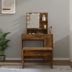 vidaXL Juego de tocador con LED madera contrachapada roble ahumado