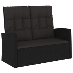 vidaXL Banco jardín reclinable y cojines ratán sintético negro 118 cm