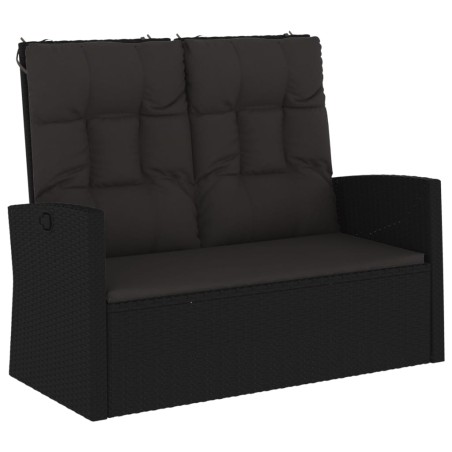 vidaXL Banco jardín reclinable y cojines ratán sintético negro 118 cm