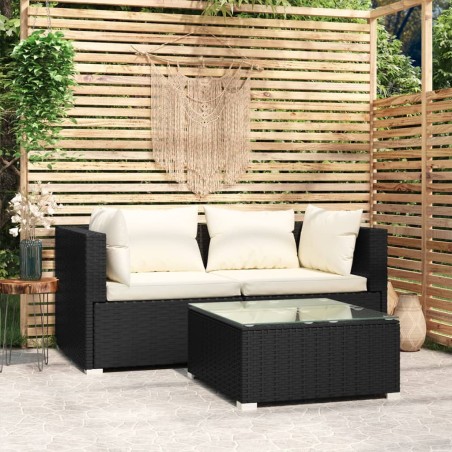 vidaXL Set de muebles de jardín 3 pzas y cojines ratán sintético negro
