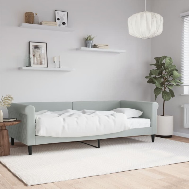 vidaXL Sofá cama con colchón terciopelo gris claro 90x200 cm vidaXL Sofá cama con colchón terciopelo gris claro 90x200 cm