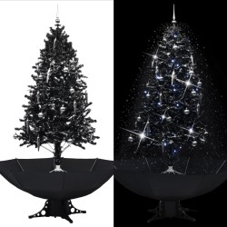 vidaXL Árbol de Navidad con nieve y base de paraguas PVC negro 190 cm
