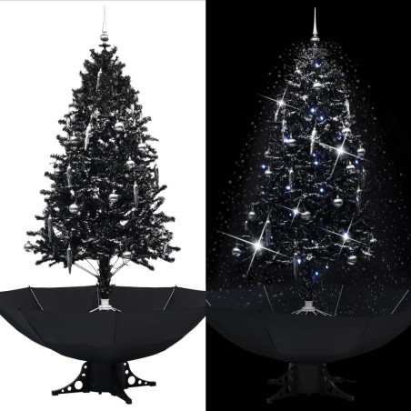 vidaXL Árbol de Navidad con nieve y base de paraguas PVC negro 190 cm