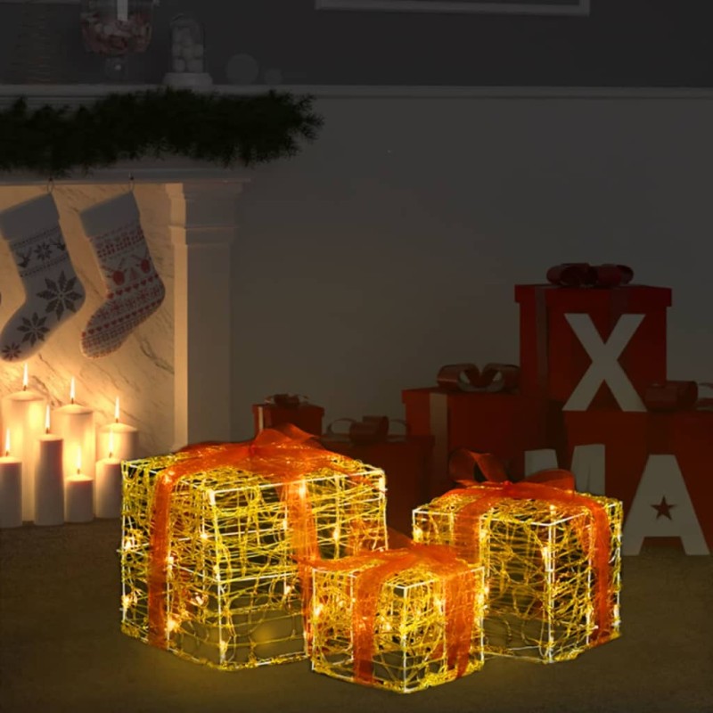 vidaXL Caja decorativa de regalo Navidad acrílico 3 pzas blanco cálido vidaXL Caja decorativa de regalo Navidad acrílico 3 pzas blanco cálido