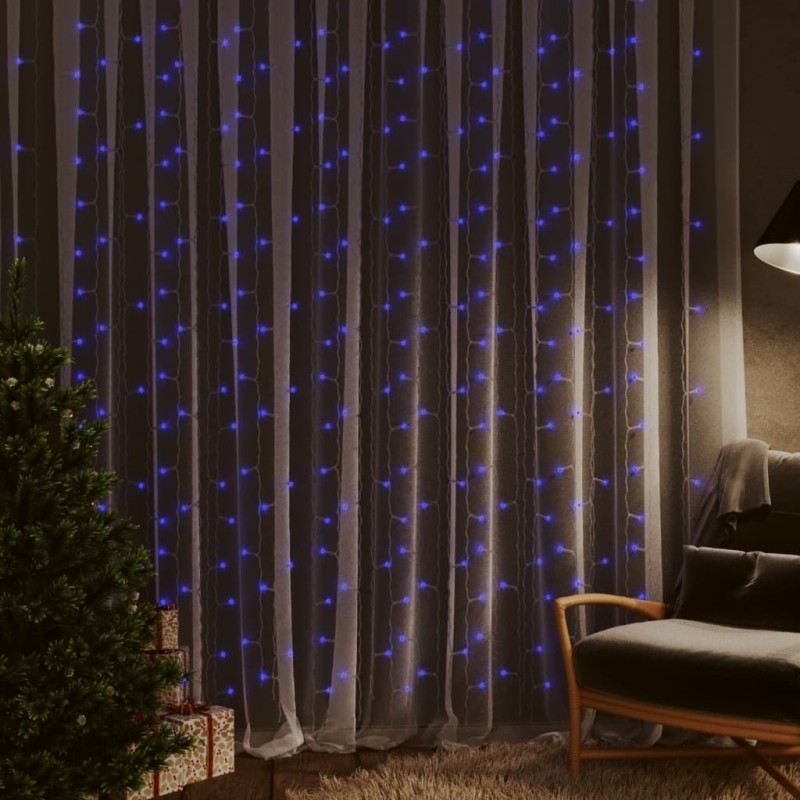 vidaXL Cortina luces carámbano 3x3 m 300 LEDs azul 8 funciones vidaXL Cortina luces carámbano 3x3 m 300 LEDs azul 8 funciones