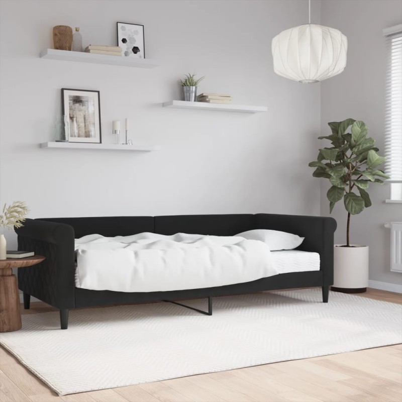 vidaXL Sofá cama con colchón terciopelo negro 90x200 cm vidaXL Sofá cama con colchón terciopelo negro 90x200 cm