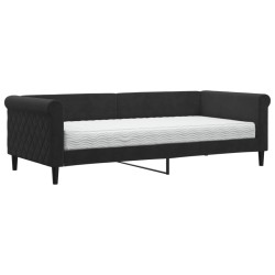 vidaXL Sofá cama con colchón terciopelo negro 90x200 cm