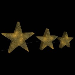 vidaXL Estrellas decoración navideña 3 piezas LED malla doradas