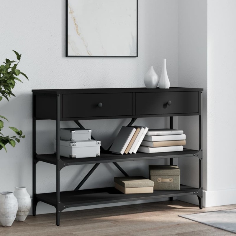 vidaXL Mesa consola con cajones y estantes madera de ingeniería negro vidaXL Mesa consola con cajones y estantes madera de ingeniería negro