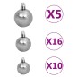 vidaXL Set de bolas de Navidad 120 pzas con pico 300 LED blanco y gris vidaXL Set de bolas de Navidad 120 pzas con pico 300 LED blanco y gris