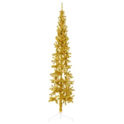 vidaXL Medio árbol de Navidad artificial con soporte dorado 180 cm