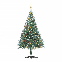 vidaXL Árbol de Navidad helado con luces LED, bolas y piñas 150 cm