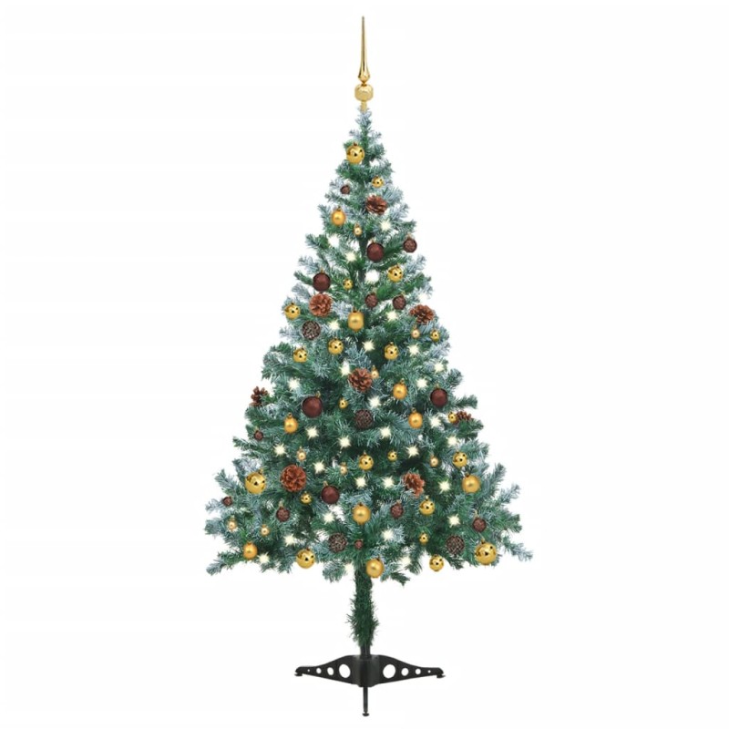 vidaXL Árbol de Navidad helado con luces LED, bolas y piñas 150 cm vidaXL Árbol de Navidad helado con luces LED, bolas y piñas 150 cm