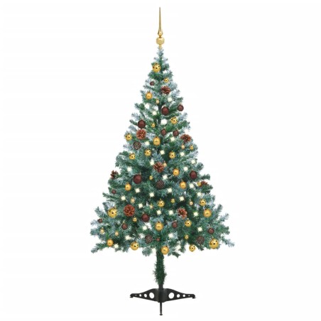 vidaXL Árbol de Navidad helado con luces LED, bolas y piñas 150 cm