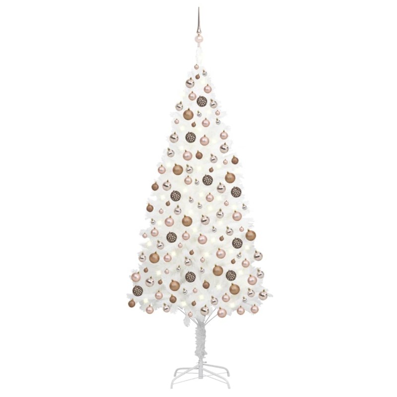 vidaXL Árbol de Navidad preiluminado con luces y bolas blanco 210 cm vidaXL Árbol de Navidad preiluminado con luces y bolas blanco 210 cm