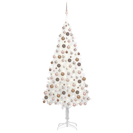 vidaXL Árbol de Navidad preiluminado con luces y bolas blanco 210 cm
