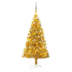 vidaXL Árbol de Navidad preiluminado con luces y bolas dorado 120 cm