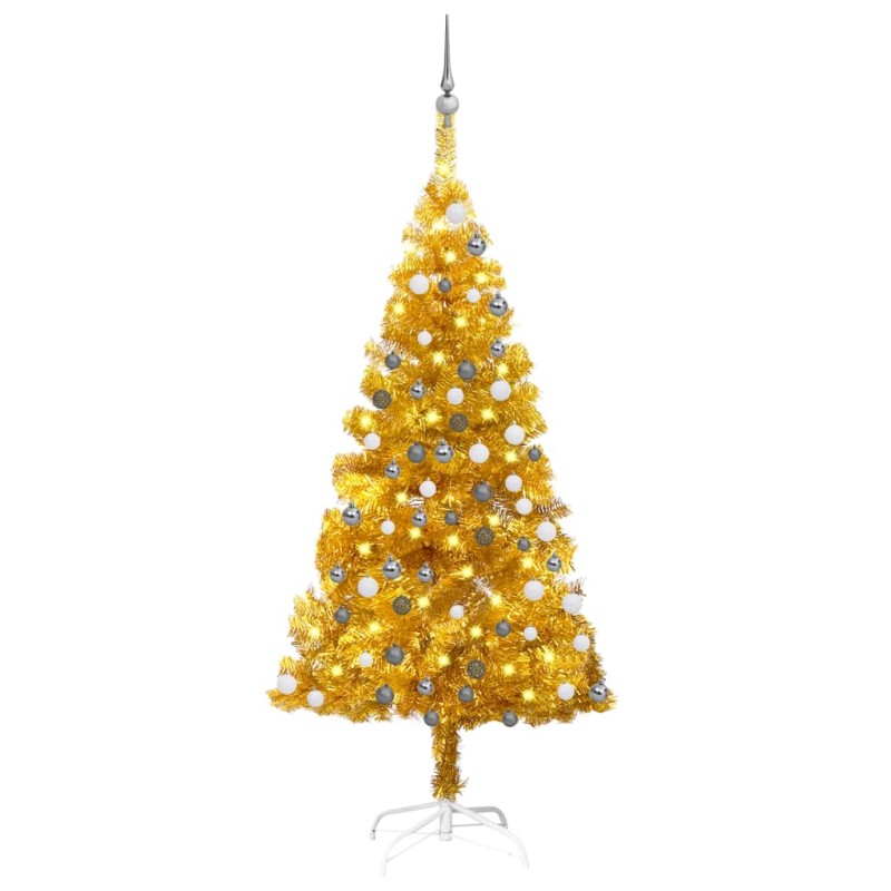 vidaXL Árbol de Navidad preiluminado con luces y bolas dorado 120 cm vidaXL Árbol de Navidad preiluminado con luces y bolas dorado 120 cm