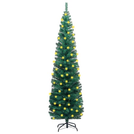 vidaXL Árbol de Navidad delgado con luces y soporte PVC verde 180 cm