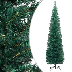 vidaXL Árbol de Navidad delgado con luces y soporte PVC verde 180 cm
